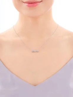 Naszyjnik srebrny z cyrkoniami - mama, serce