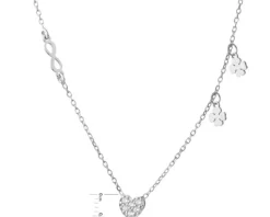 Naszyjnik srebrny z cyrkoniami - serce, koniczyny, nieskończoność