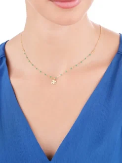 Naszyjnik srebrny z emalią - koniczyna