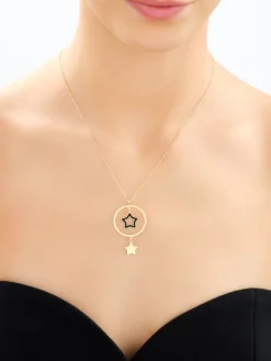 Naszyjnik srebrny z emalią - gwiazdy, koło