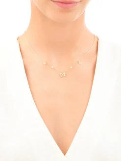 Naszyjnik srebrny z perłami i cyrkoniami - motyle