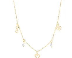 Naszyjnik srebrny z perłami -  serce, nieskończoność, koniczyna