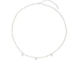 Naszyjnik srebrny z perłami - serca