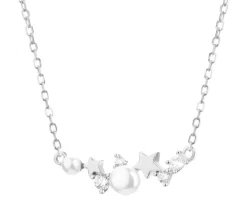 Naszyjnik srebrny z perłami i cyrkoniami - gwiazdy