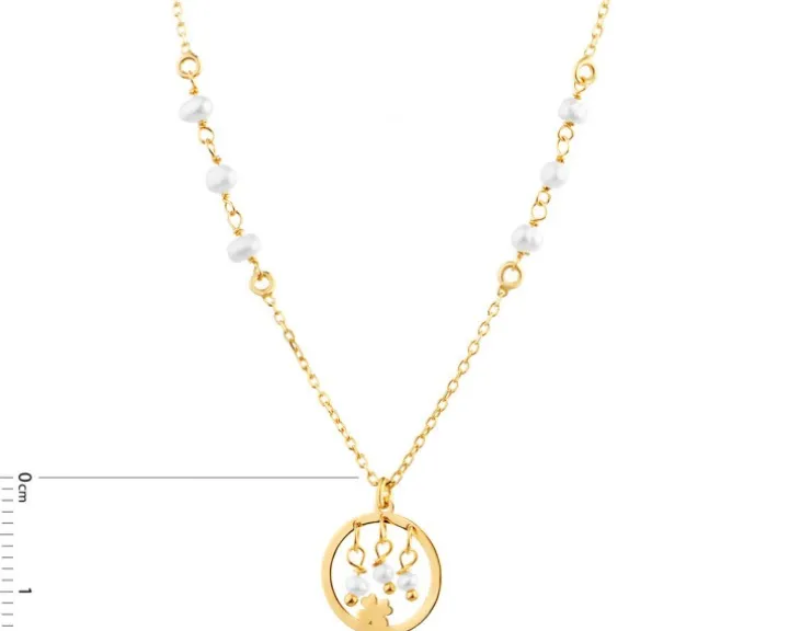 Naszyjnik srebrny z perłami - koniczyna