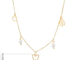 Naszyjnik srebrny z perłami -  serce, motyl, koniczyna