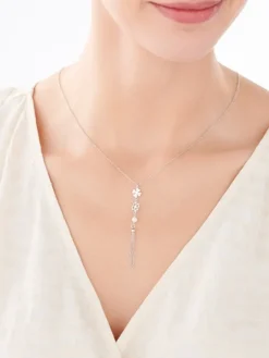 Naszyjnik srebrny z perłami - koniczyna