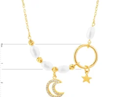 Naszyjnik srebrny z perłami i cyrkoniami - Księżyc, gwiazda