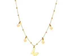 Naszyjnik srebrny ze szkłem - motyl, koniczyny, kulki