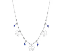 Naszyjnik srebrny ze szkłem - motyle, kulki