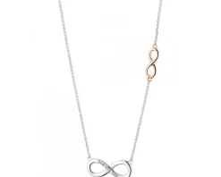 Naszyjnik z białego i różowego złota z diamentami - nieskończoność - 0,01 ct - próba 585