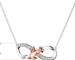 Naszyjnik z białego i różowego  złota z diamentami - róża, nieskończoność - 0,06 ct - próba 375
