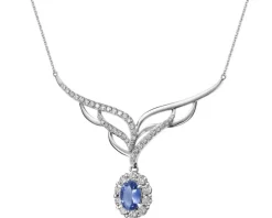 Naszyjnik z białego złota brylantami i tanzanitem - próba 585