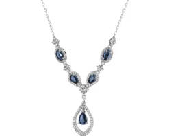 Naszyjnik z białego złota z brylantami i szafirami - próba 585