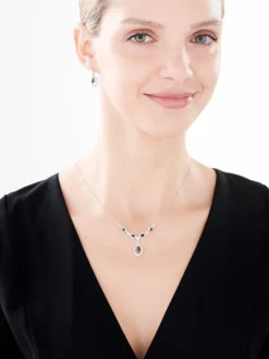 Naszyjnik z białego złota z brylantami i szafirami - próba 585