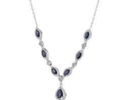 Naszyjnik z białego złota z brylantami i szafirami - próba 585
