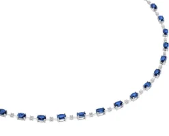 Naszyjnik z białego złota z brylantami i szafirami - 43 cm - próba 750