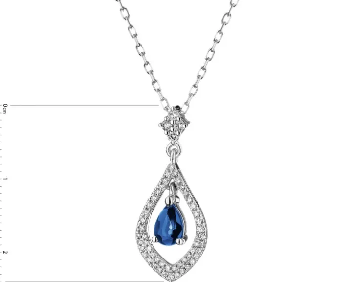Naszyjnik z białego złota z diamentami i szafirami - próba 585