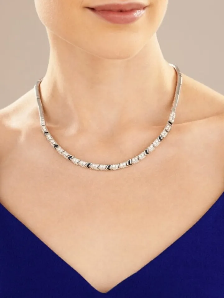 Naszyjnik z białego złota z brylantami i szafirami - próba 585