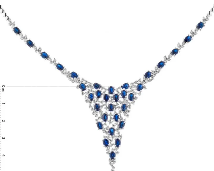 Naszyjnik z białego złota z brylantami i szafirami - próba 585