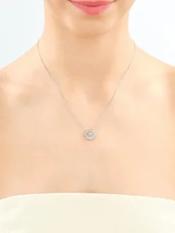 Naszyjnik z białego złota z diamentami - rozeta - 0,10 ct - próba 585