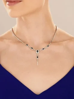 Naszyjnik z białego złota z diamentami i szafirami - 42 cm - próba 750