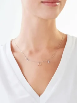 Naszyjnik z białego złota z diamentami - serce, nieskończoność, koniczyna - 0,01 ct - próba 585