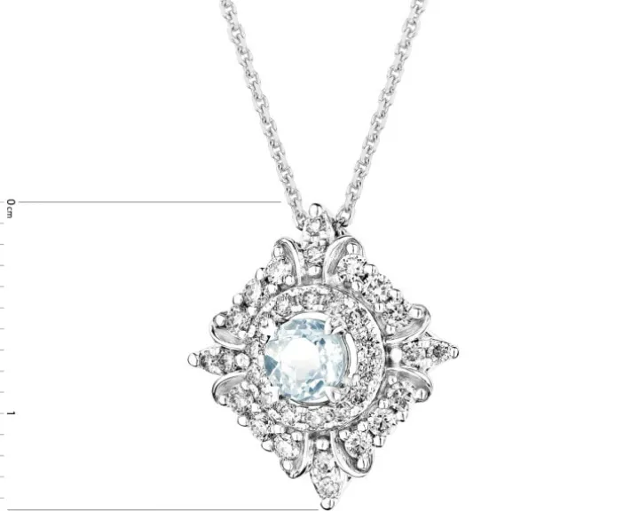 Naszyjnik z białego złota z brylantami i akwamarynem - próba 585