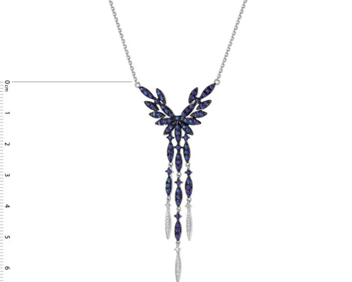 Naszyjnik z białego złota z diamentami i szafirami - próba 585