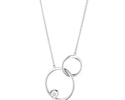 Naszyjnik z białego złota z brylantem - koła - 0,01 ct - próba 585