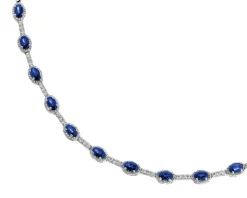 Naszyjnik z białego złota z diamentami i szafirami - 43 cm - próba 585