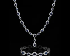 Naszyjnik z białego złota z brylantami i szafirami - próba 750