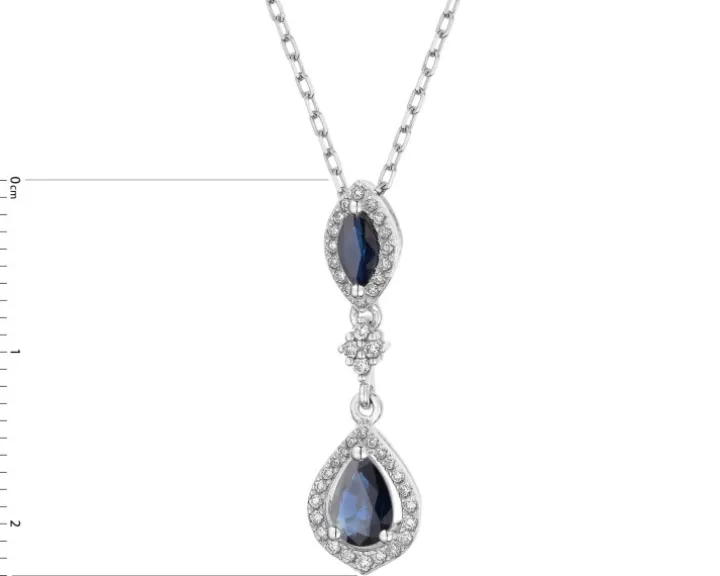 Naszyjnik z białego złota z brylantami i szafirami - próba 585