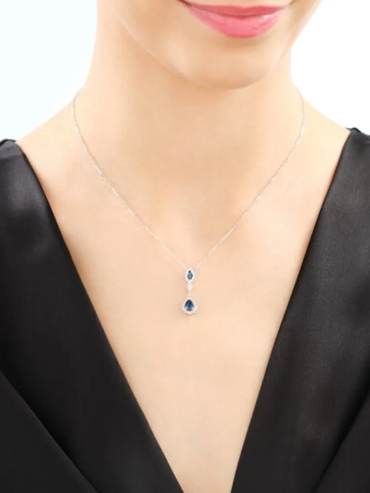 Naszyjnik z białego złota z brylantami i szafirami - próba 585