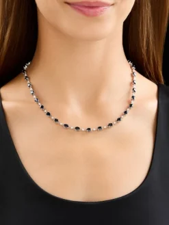 Naszyjnik z białego złota z brylantami i szafirami - 45 cm - próba 750