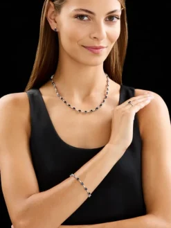 Naszyjnik z białego złota z brylantami i szafirami - 45 cm - próba 750