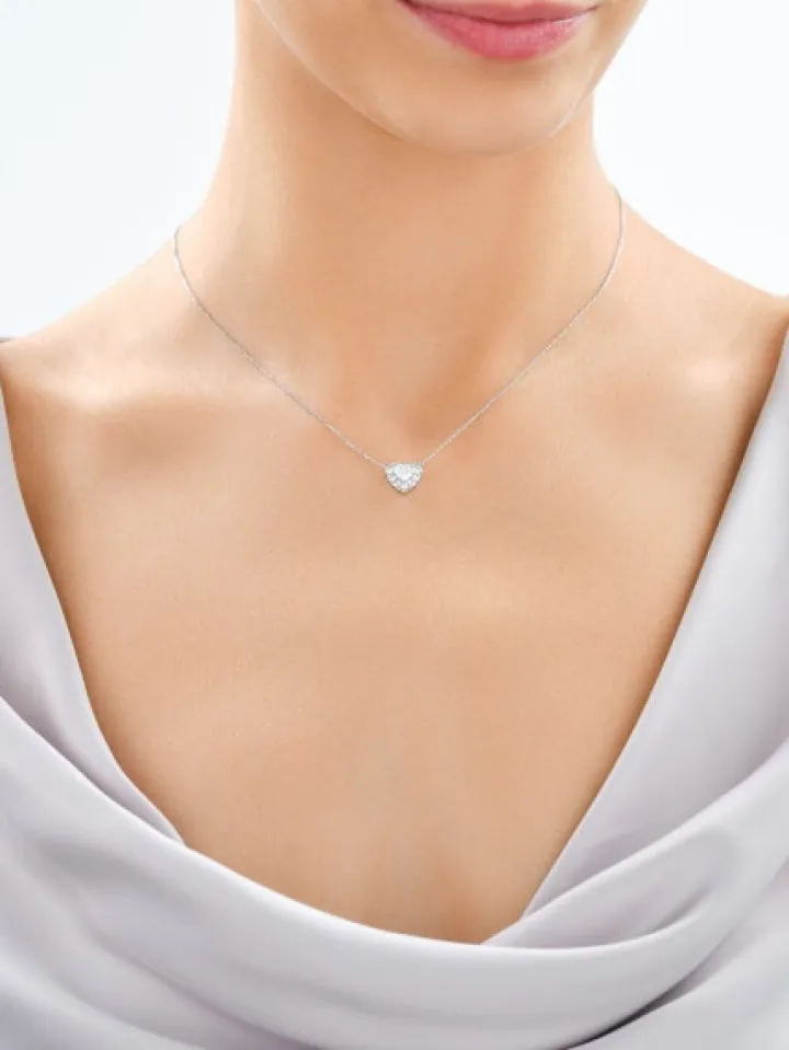 Naszyjnik z białego złota z diamentami laboratoryjnymi - serce - 0,87 ct - próba 585