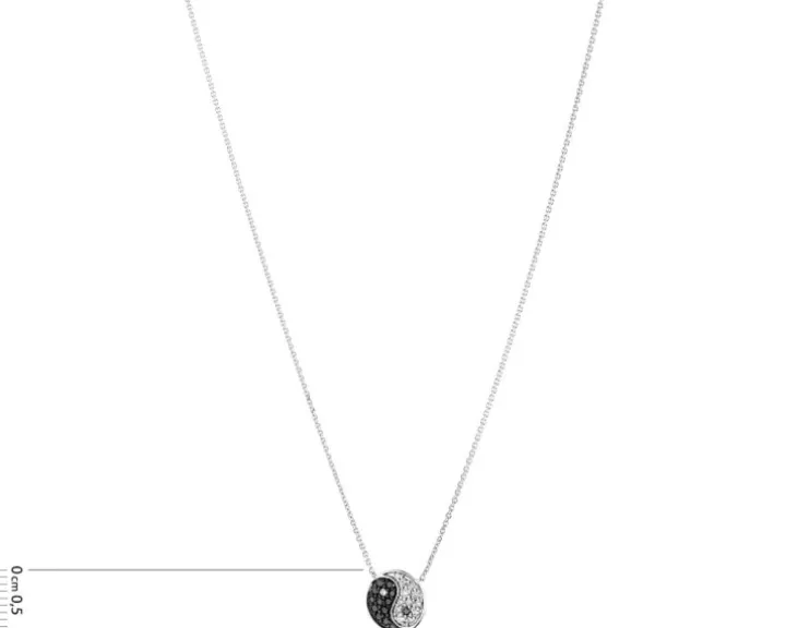 Naszyjnik z białego złota z brylantami - yin yang - 0,16 ct - próba 585