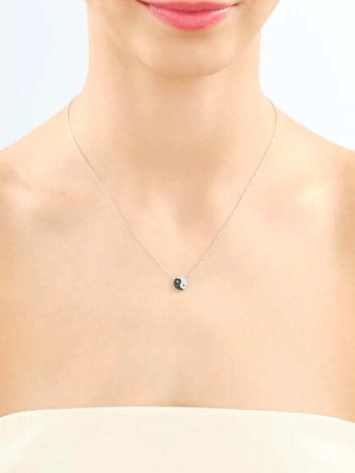 Naszyjnik z białego złota z brylantami - yin yang - 0,16 ct - próba 585