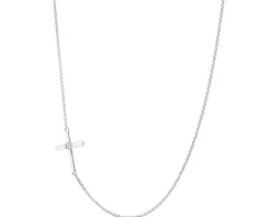 Naszyjnik z białego złota z brylantem – krzyż - 0,006 ct - próba 585