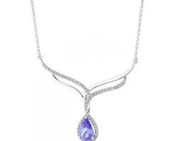 Naszyjnik z białego złota z diamentami i tanzanitem - próba 585