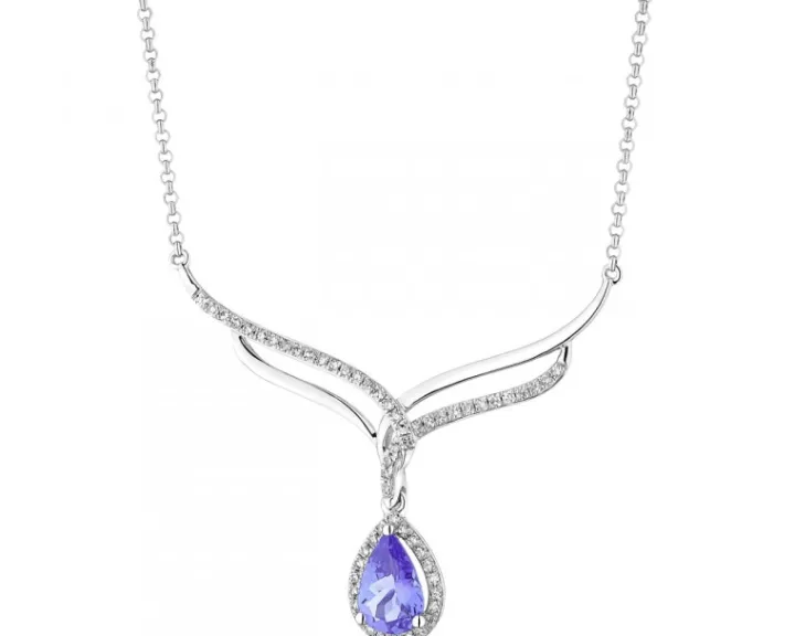 Naszyjnik z białego złota z diamentami i tanzanitem - próba 585