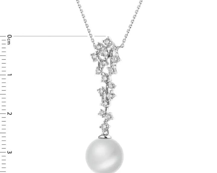 Naszyjnik z białego złota z brylantami i perłą South Sea - próba 585