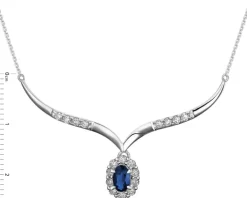 Naszyjnik z białego złota z brylantami i szafirem - próba 585