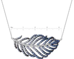 Naszyjnik z białego złota z brylantami i szafirami cejlońskimi - piórko - próba 750