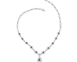 Naszyjnik z białego złota z brylantami i szafirami - próba 585