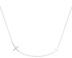 Naszyjnik z białego złota z diamentami - krzyż - 0,06 ct - próba 585