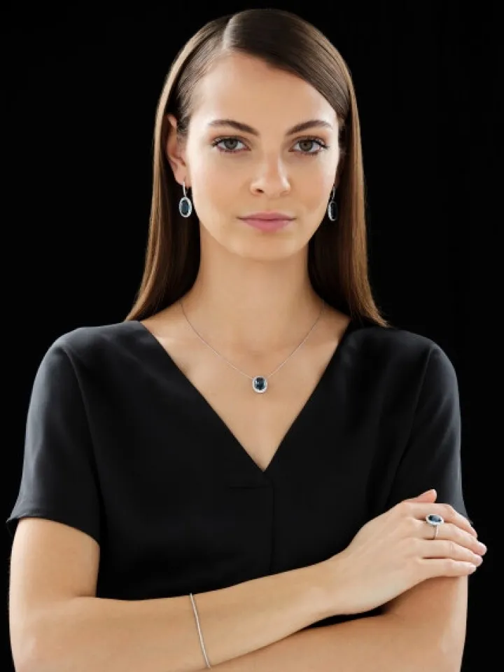 Naszyjnik z białego złota z brylantami i topazem London Blue - próba 585