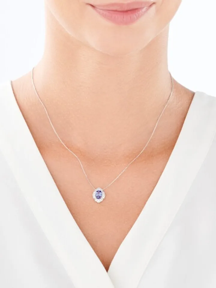 Naszyjnik z białego złota z brylantami i tanzanitem - próba 585