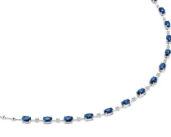 Naszyjnik z białego złota z brylantami i szafirami - 45 cm - próba 750